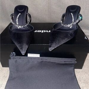 Alexander Wang Delphine Crystal Logo Pointed toe Slide Size 37